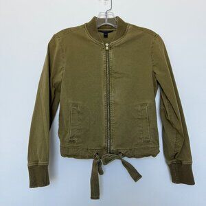 J.Crew lightweight green cotton bomber jacket with tie details XXS